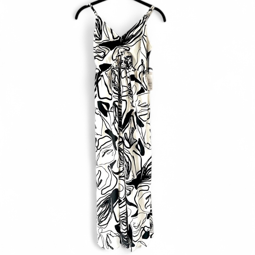 Black/White Print Linen Maxi Dress